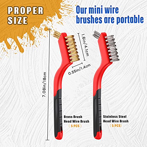 Patelai 10 Pcs Wire Brush Set Stainless Steel Brass Nylon Wire Brushes with Handle for Cleaning Narrow Areas Rust Removal Paint Scrubbing (Classic)