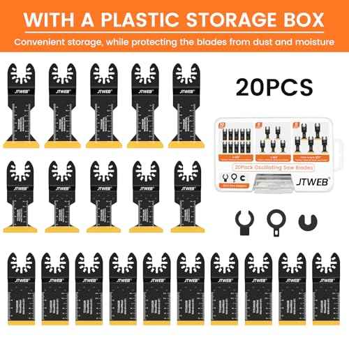 JTWEB 20PCS Titanium Oscillating Saw Blades Metal Cutting, Multitool Blades 3 Types Multi Tool Blades Kits Wood and Metal Nail Plastic Oscillating Tool Blade for Milwaukee Bosch Rockwell