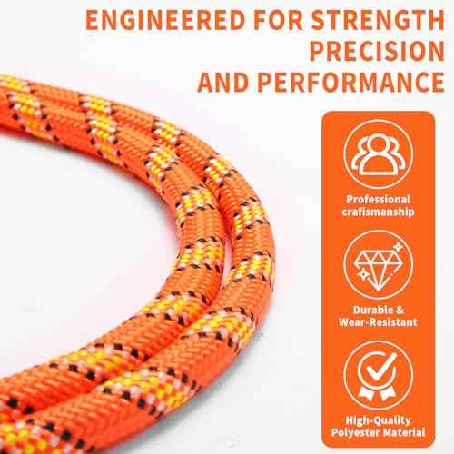 Arborist Rope Tree Rope Polyester Bull Rope (1/2in x 150ft) 48 Strands for Pull Swing Knot (Orange)