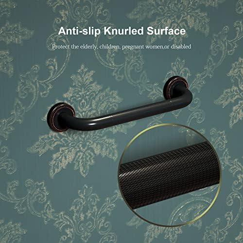 2 Pack 12 Inch Anti Slip Shower Grab Bar Oil Rubbed Black Bronze, ZUEXT Antique Brass Bathroom Grab Bar, Knurled Bath Balance Bar, Safety Handrail Support, Handicap Elderly Senior Assist Bath Handle