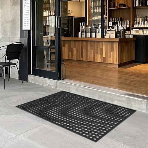 Outdoor Rubber Mat Kitchen Anti-Fatigue Floor Mats (24"" x 36"") Restaurant Bar Floor Mat New Rubber Non Slip Drainage Mat Black