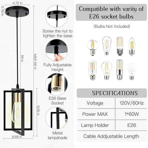 3 Pack Black Pendant Lights for Kitchen Island, Industrial Hanging Light Fixture with Durable Metal Shades, Kitchen Island Lighting for Dining Room, Entryway, Restaurant