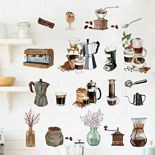 Runtoo Coffee Wall Art Decals Coffee Cup Kitchen Wall Stickers Cafe Shop Office Dining Room Window Door Decor
