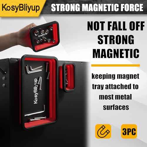 Collapsible Magnetic Parts Tray Set, 3 Different Size Silicone Magnetic Tool Tray for Screw, Bolts, Nuts, Washers, Pins and Other Small Metal Parts, Red