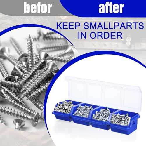6Pcs Screw Organizer Box with Lids,Small Parts Storage Bins with Locks 4 Divider Compartment Sorting Toolbox Case for Garage Tools Nails bolt Plastic Hardware Containers