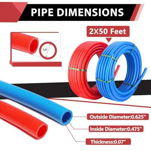 EFIELD 1/2-inch 2 x50 ft Pex-b Pipe/Tubing, NSF Certified for Potable Water, Hot/Cold Water, Blue & Red 100 ft Length for Plumbing and Heating Applications, with Pipe Cutter,(AB-2-50)