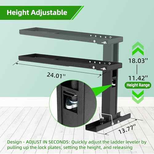 Ladder Leveler Heavy-Duty Stabilizer & Leveler with 880lbs Capacity, Adjustable Height/Length for Extension Ladders, Non-Slip Feet£¨Black£©