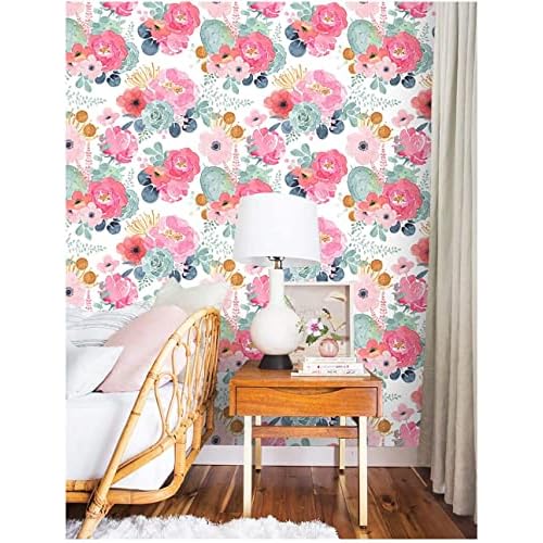 Peel and Stick Wallpaper Removable Floral Cactus Pink Navy Flower Vinyl Self Adhesive Prepasted Decorative for Girls Women Bedroom Cabinets Desk Countertops 17.7in x 9.8ft