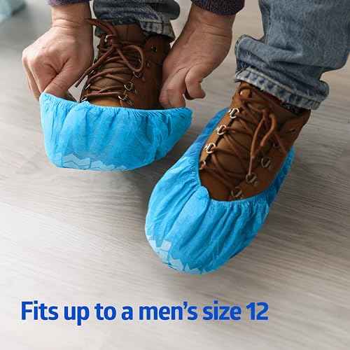 Medline Spunbond Polypropylene Nonskid Shoe Covers, Blue, Regular/Large, Serged Seam, Box of 100 Each