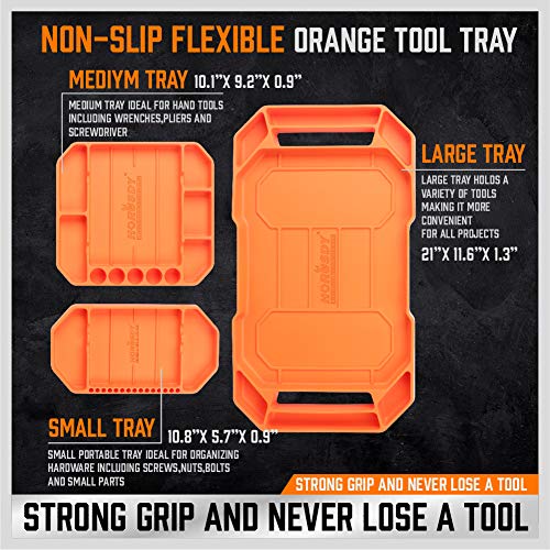 HORUSDY 3-Piece Parts Tray Set, Large Non-Slip Flexible Tool Tray | Tool Organizer Holder for Storage Organizer Screw, Bolts, Washers, Nuts and Small Tools | Tool Storage Gift for Men