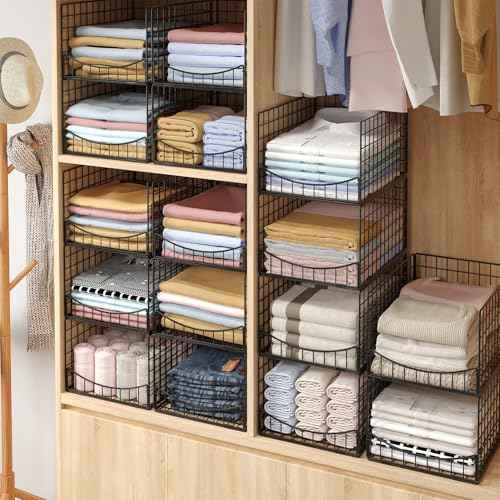 JKsmart 4-Tier Stackable Closet Organizers and Clothes Storage Shelves - Clothes Storage Bins for Jeans, Pants, and Sweaters - Wardrobe Cupboard Organizer for Closet Organization-Black