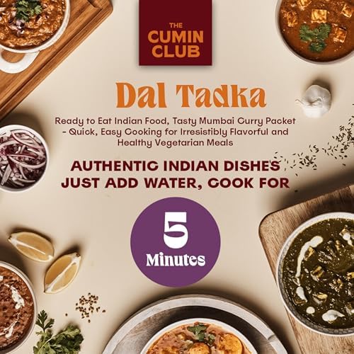 The Cumin Club Dal Tadka (Yellow Lentils) - Authentic & Flavorful Indian Meal, Ready to Eat Dal with Mild Spices, Easy 5-Minute Vegetarian Friendly Indian Food, All-Natural, No Preservatives - Pack of 5