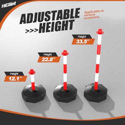 HiGiant 2 Pack Portable Delineator Post Cones with Fillable Base, Expandable Traffic Safety Barriers, 8Ft Chain Stanchion for Parking and Construction [Red/White]
