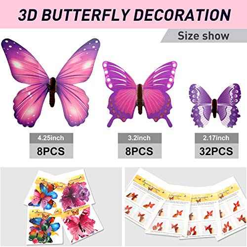 Outus 96 Pcs 3D Butterfly Wall Decor Glow in The Dark Butterfly Wall Decals Stickers Removable Stickers DIY Art Crafts Decor for Ceiling Bedroom Home Garden Party Decorations(Pink, Purple, Mixed)