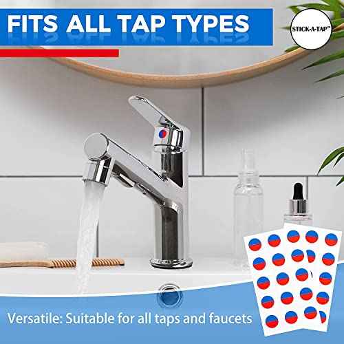 Faucet Stickers, 15 Hot and Cold Water Stickers - Kitchen Faucet Stickers - Red & Blue Vinyl Tap Faucet Transfer Stickers for Bathroom ((H & C - Circle))