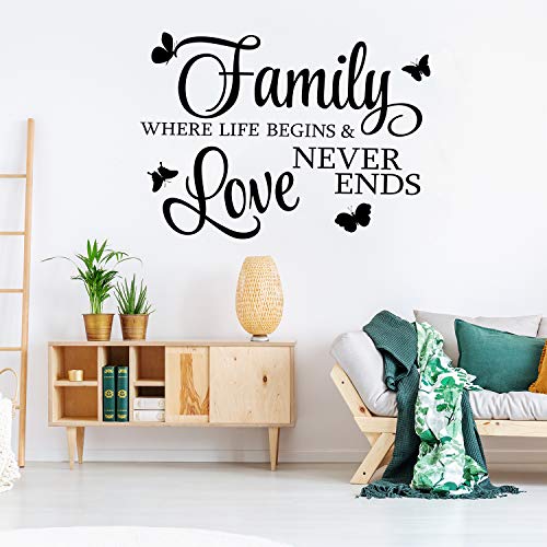 2 Sheets Family Vinyl Wall Decor Stickers, Faith Makes All Things Possible, Family Scripture Quote Wall Decals, Inspirational Quote Sayings Butterfly Art Decals Stickers(Black)