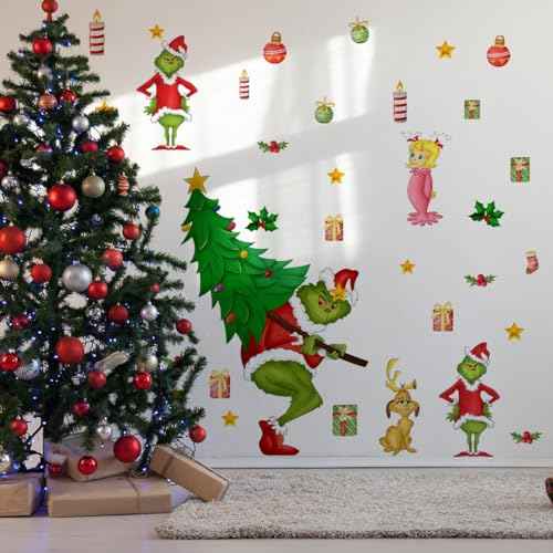 33.85 x 33.18 Inch Christmas Wall Decals Christmas Tree Wall Stickers Removable Christmas Window Decal Sticker Decor for Holiday Living Room Bedroom Decorations
