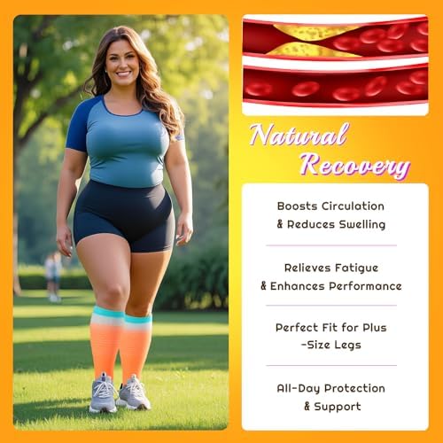 Plus Size Compression Socks for Women & Men 3 Pairs, Wide Calf Extra Large 20-30 mmHg Knee High Support Socks for Travel, Running, Nurse