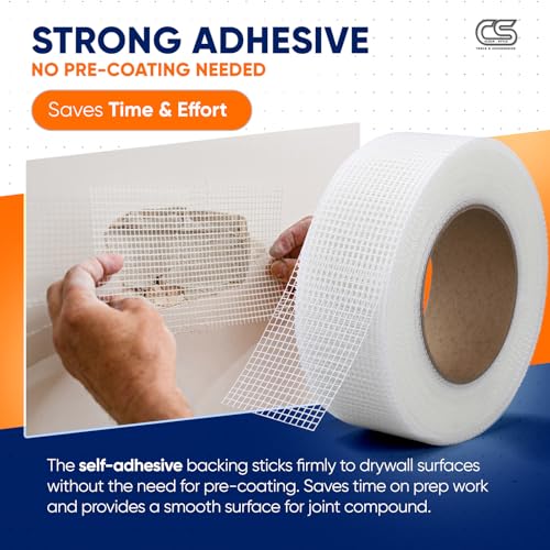 CLEAR STYLE Self-Adhesive Fiberglass Drywall Joint Mesh Tape 150Ft x 2 Inch, Crack-Resistant, Strong Fiberglass Joint Tape for Seamless Drywall Repairs (5 Pack White)