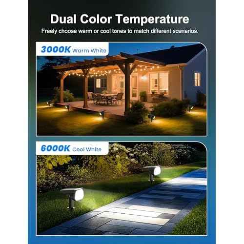 Brightown 6Pack Solar Spot Lights Outdoor [Cool & Warm Light 2-in-1], IP67 Solar Lights Outdoor Waterproof with 1800mAh, Two Mounting Methods Outdoor Solar Lights for Yard, Garden and Pathway