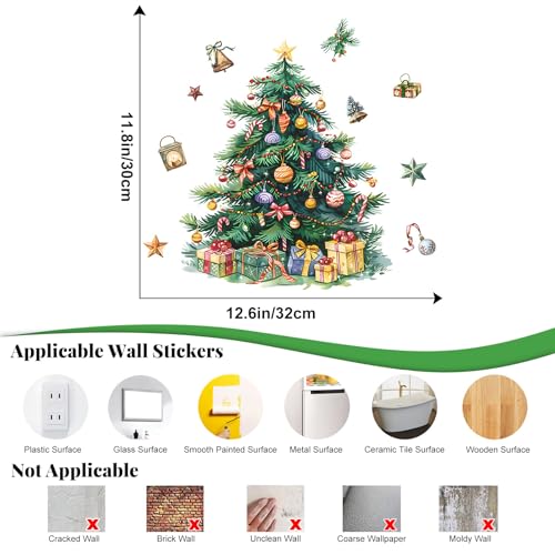 Merry Christmas Tree Wall Decal, Christmas Window Clings Wall Decals Peel and Stick, Christmas Decorations Wall Stickers for Winter Room Kitchen Bathroom Party Holiday Decor (Green)