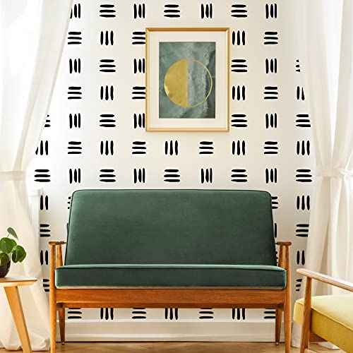 6 Pack 14'' Modern Herringbone Geometric Brick Hexagon Boho Lines Wall Stencils for Painting Large Pattern on Wall, Reusable Decorative Template for Scandinavian Painting Wall D?cor