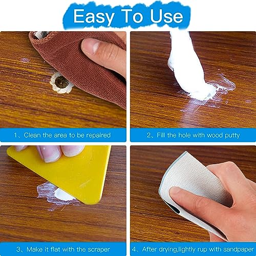 DEWEL Wood Putty Filler, Water-Based Wood Filler White(7oz) for Filling Holes, Cracks, Repairing Furniture Scratches, Damages, with Plastic Scraper and Sandpaper