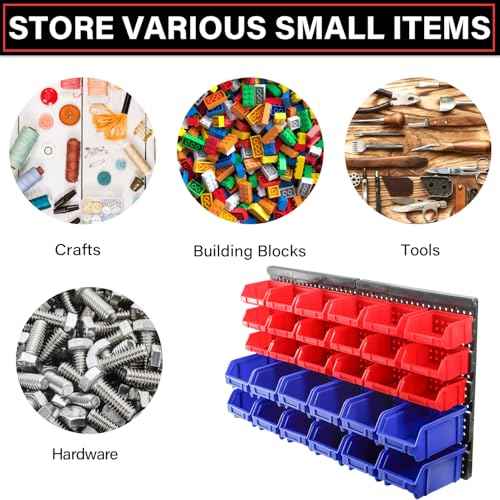 Wall Mounted Storage Bins Parts Rack, 30Pcs Bins Plastic Parts Rack Container, 5-Tier Stackable Garage Shop Tool Storage Rack for Nuts Bolts Screws Nails