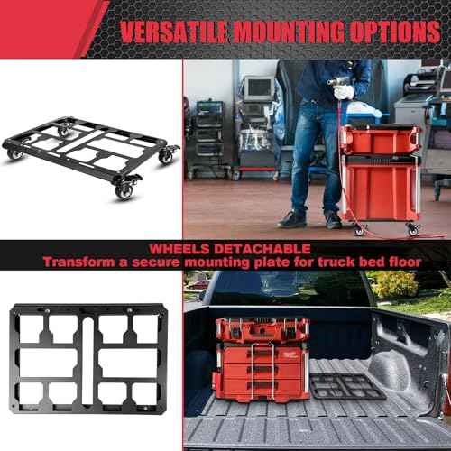 Upgrade Tool Box Dolly Compatible with Milwaukee PACKOUT(TM) Series Modular Storage System,Carbon Steel Carry Cart for Packout Toolbox,Includes (4) Wheels, 200 Lbs Capacity