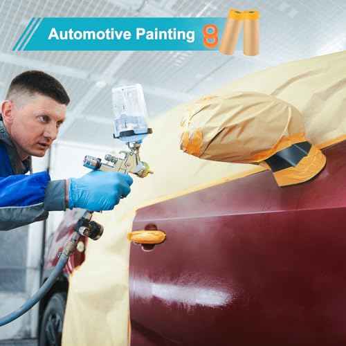 Pre-Taped Masking Paper for Painting, 2 Pack 18 inch x 66 feet Painters Paper Roll and 1 inch x 66 feet Masking Tape, Tape and Drape Paint Masking Paper for Painting Cars Auto Body Wall Floor