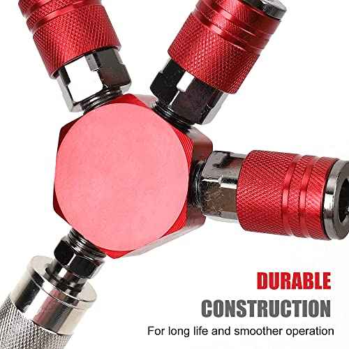 3-Way Air Manifold 4 Ports Aluminum Industrial Flat Hex Quick Connect Air Hose Splitter with 3 Steel Couplers and 1/4" Male NPT Plug