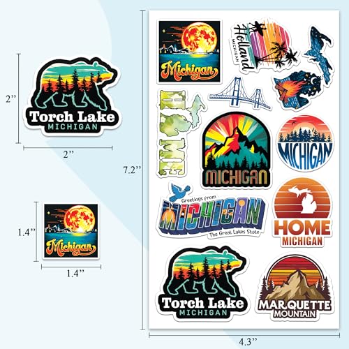 Michigan State Travel Stickers 50 Pieces Vinyl Waterproof Decal for Laptop Water Bottle Phone Car Window Bike Motorcycle Stakeboard Scrapbook Sticker Gifts