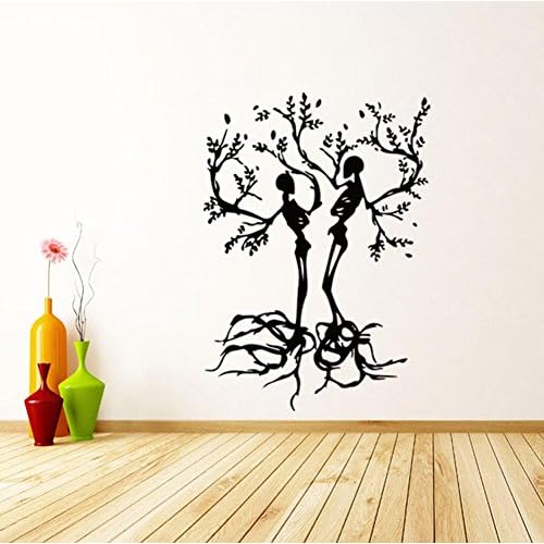 BIBITIME Halloween Vinyl Couple Skull Tree Wall Decal Black Skeleton Sticker for Living Room Porch Sofa Background Decorations Shop Showcase Window Kids Room Decor