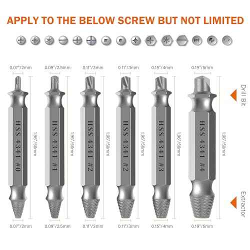 KENDO 6PC HSS Damaged Screw Extractor Set - Remover for Stripped Screws Nuts & Bolts, Drill Bit Tools for Easy Removal of Rusty & Broken Hardware, Easy Removal of Rusty Broken Hardware Gift