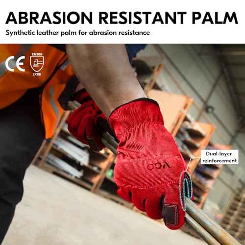 Vgo... 3-Pairs Synthetic Leather Work Gloves, Multi-Purpose Light Duty Work Gloves, Breathable & High Dexterity, Touchscreen