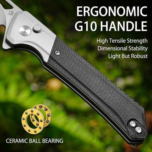 NedFoss ELF II Pocket Knife, 3.3" 14C28N Blade Button Lock EDC Knife with G10 Handle, Flipper Open, Reversible Deep Carry Pocket Clip, Lightweight Slim Utility Folding Knives for Men Women