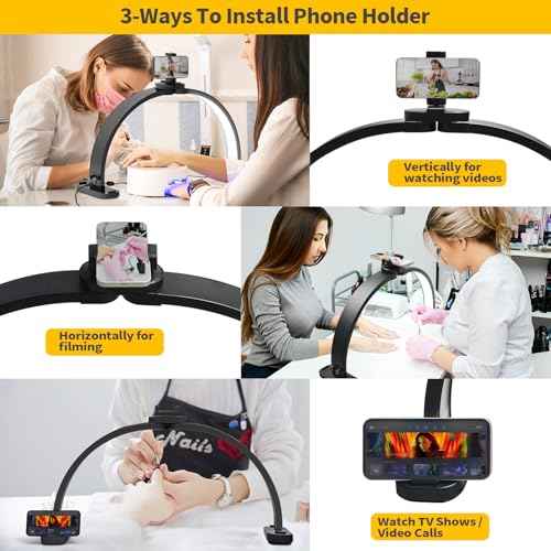 CGBE Half Moon Light for Nail Desk: Extra Large 30.7" Nail Desk Light with Phone Holder - 3 Color Modes & 10 Brightness for Nails, Beauty, Eyelashes, Tattoos - Black