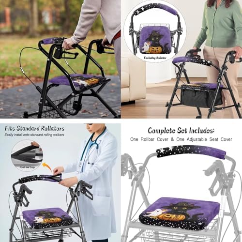 LedBack Black Cat Pumpkins Wheelchair Bag for Seniors Walker Accessories Rollator Walker Cover and Backrest Cover and Under Seat Bag, Halloween Decorations