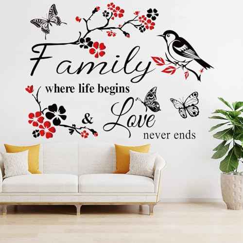 Datesno Family is Everything - Red Wall Decor Sticker Letter Print Vinyl Wall Art Decal Removable Wall Stickers Quotes Art Mural Home Decor for Living Room Dining Room Kitchen