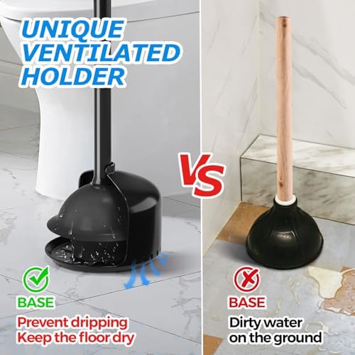 FORASTO Toilet Plunger with Holder,Plungers for Bathroom with Holder,Plunger with Cover,Bathroom Decor，Bathroom Accessories，Toilet Bowl Cleaners,Black(19inch)