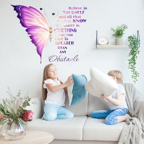 Large Inspirational Butterfly Wall Decor, Motivational Saying Positive Peel and Stick Wall Art Decals for Women Girls Bedroom Living Room Office Bathroom Decorations