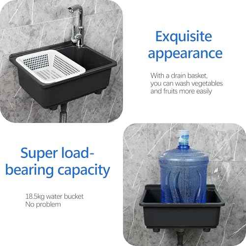 kitchen Single Bowl Utility Sink, Kitchen Wall-Mounted Sink 16.9 x 12.8 Inch With 1.26 inch faucet hole, Plastic rv sink for Home, Restaurant, Dorm, Garage, Bathroom,Laundry (grey, 16.9 * 12.8 * 7.1)