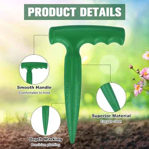 Seed Planter Tool, 6.9" Dibber Garden Tool, Plastic Seed Dibbler for Planting, Bulb Digger Garden Planter with Handle for Sowing Seeds, Planting, Bulbs, Digging (Green)