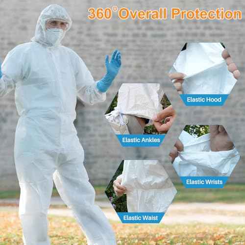 10 Pack Disposable Hazmat Suits,Protective Coveralls with Hood Full Body Painters Suit for Men&Women