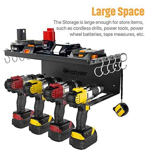 Power Tool Organizer, Cordless Drill Storage, Drill Holder Storage Wall Mount Shelf Rack, Charging Station to optimize Garage Organization and Power Tools Storage