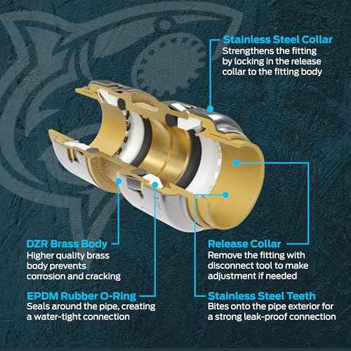 SharkBite Max Shower and Tub Connection Kit, Push to Connect Brass Plumbing Fittings, PEX Pipe, Copper, CPVC, PE-RT, HDPE, UR25567