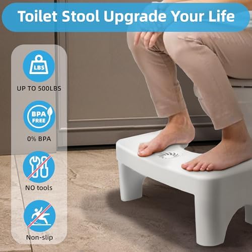 Toilet Poop Stool, 7" Height Squatting Poop Foot Stool, Plastic Portable Bathroom Non-Slip Potty Step Stool, Stable Healthy Toilet Assistance Step Stool
