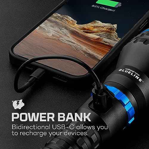 NEBO LUXTREME MZ60 Blueline Flashlight & Portable Charger | 1,000 Lumens, 5 Light Modes, 0.62 Mile Beam Distance, Rechargeable LED Flashlight, Waterproof & Durable, Includes USB-C Charging Cable