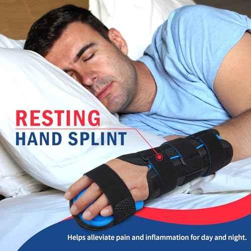 FEATOL Resting Hand Splint Stroke Night Immobilizer with Removable Splints- Pain Relief For Carpel Tunnel, Stroke Recovery, Arthritis, Tendinitis-Functional Support Wrist Finger Brace-Right Hand Medium-For Men and Women