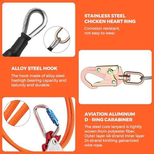Tree Climbing Flipline Kit - Flip Line1/2 X8ft Tree Climbing Rope with Triple Lock Carabiner Adjuster Steel Swivel Snap for Fall Protection,Climbing Tree Equipment